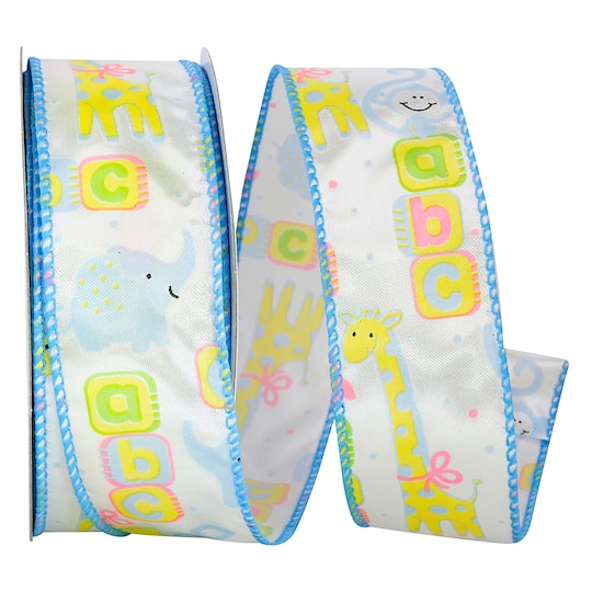 JAM Paper 1.5" x 20yd. Wired Kids ABC Blocks Ribbon